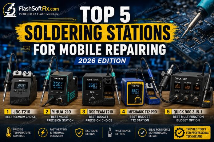Top 5 best soldering stations for mobile repairing in 2026 – JBC T210, YIHUA 210, OSS TEAM T210, Mechanic T12 Pro and QUICK 900